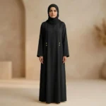 Classic Button Detail Abaya With Matching Hijab - Image 2